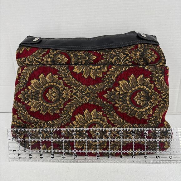 Thirty-One Tapestry Cover Shoulder Bag Burgundy Tan Floral Medallion Handbag - Picture 10 of 12